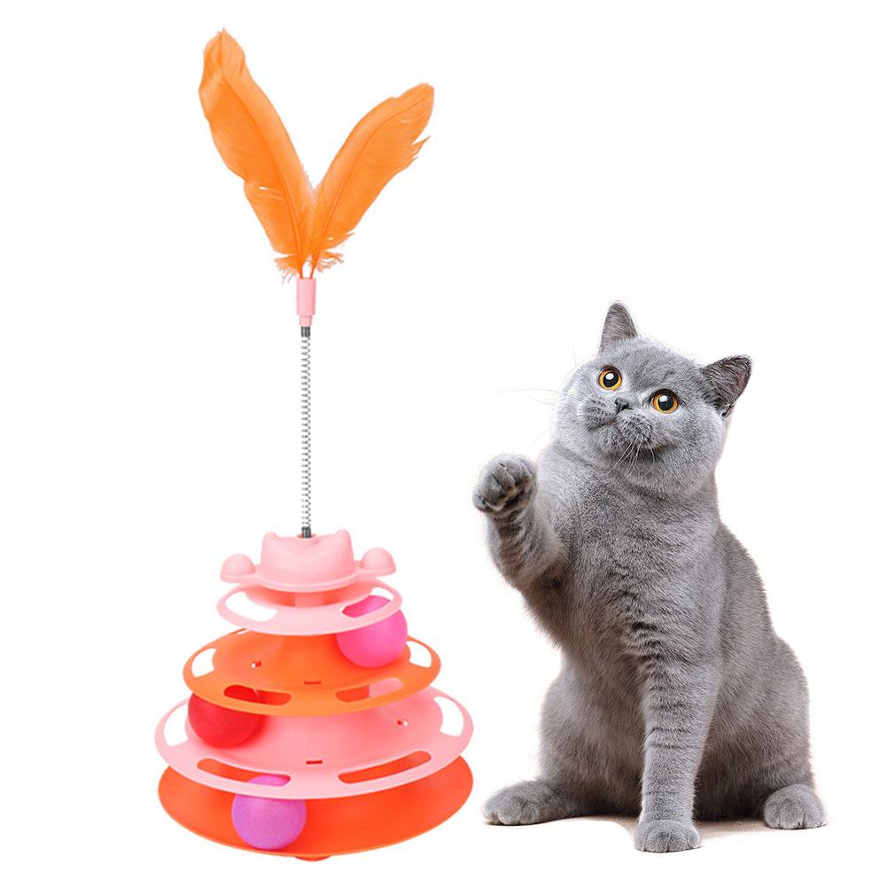 Pattern Feather Cat Toy, Three-layer Rotating Tower with Ball, Indoor Cat Interactive Fun&Christmas, New Year Pet Toys оранжевый