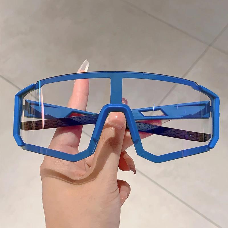 KAMMPT Photochromic Sports Sunglasses for Men Women Wrapped Round Cycling Goggles Futuristic Oversized Anti UV Shades
