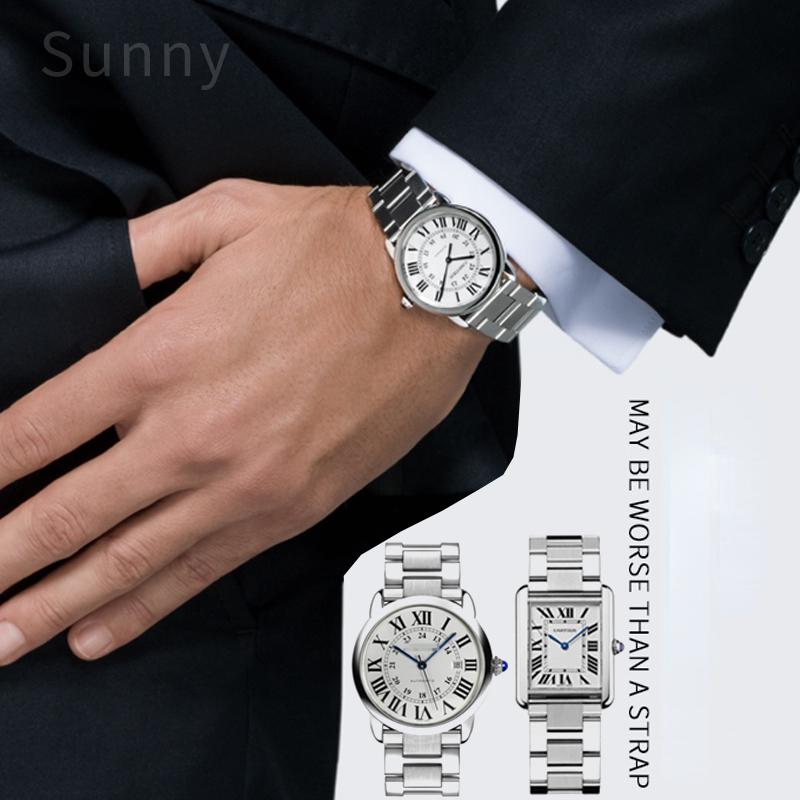 Correa de Reloj de Acero Inoxidable para Cartier Tank Tank Lun Pier Key Barril de Vino Resistente al Sudor Hombre Mujer Correa de Reloj Accesorios 20 23mm