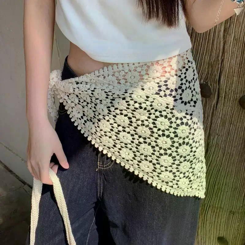 Trendy Lace Hollow Out Triangle Hair Scarf Headband Women Girls Mini Skirt Y2K Hip Curtain Waist Chain Waist Accessories