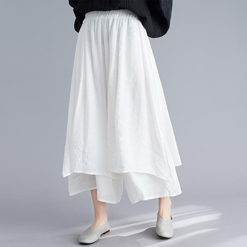 2025 Summer Women's Artistic Cotton Linen Wide-Leg Silk Cropped Pants