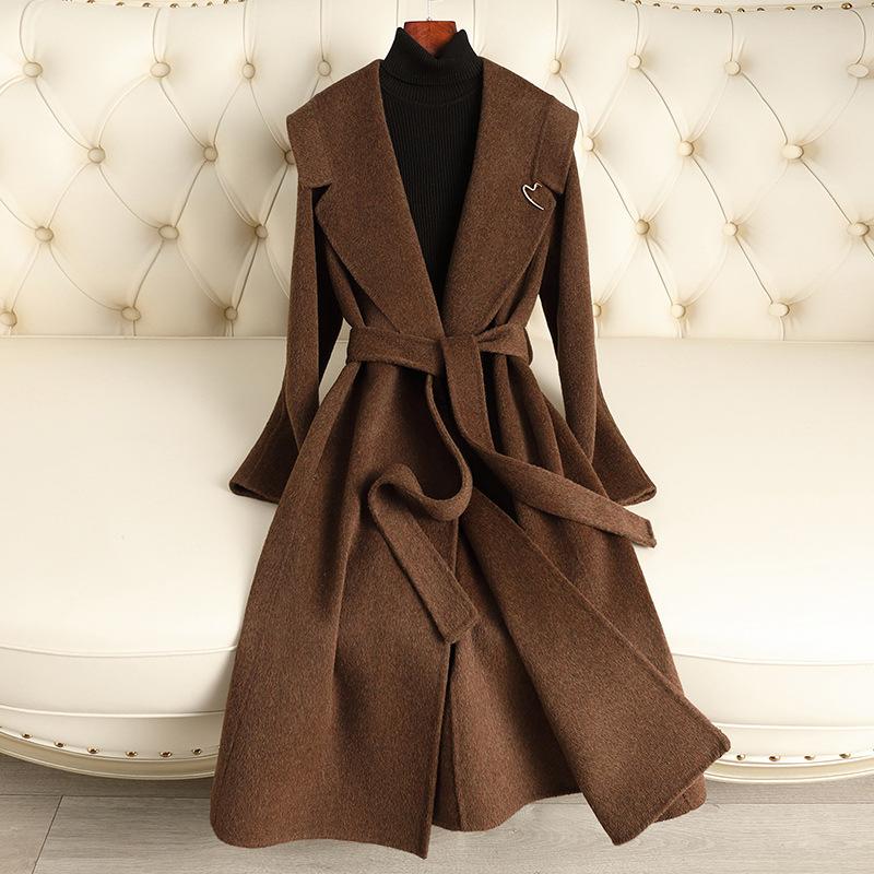 Double-sided Wool Coat Women's Autumn and Winter New Large Lapel Slim and Thin High-end Woolen Coat