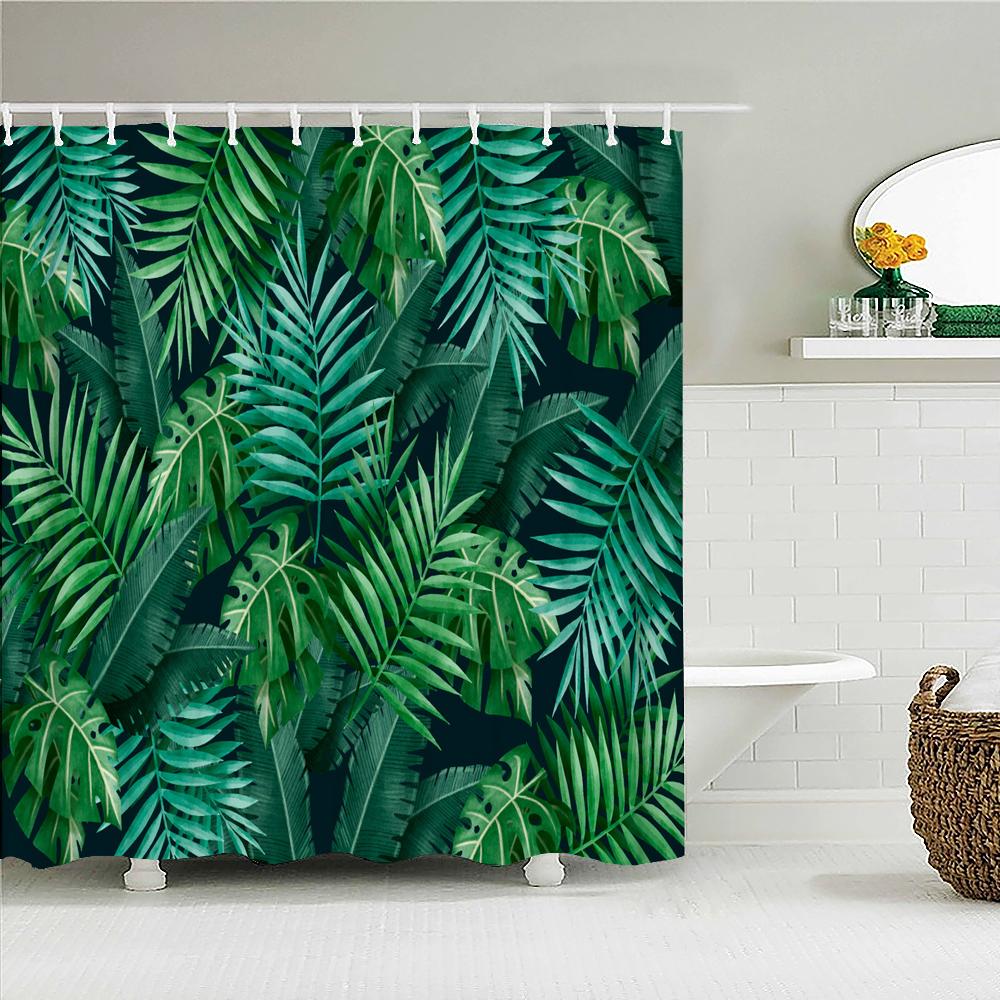 High Quality Leaves Fabric Shower Curtain Waterproof Plant Flower leaf Bath Curtains for Bathroom Decorate with Hooks