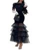 2024 Black Mesh Sequin Midi Skirt Dress