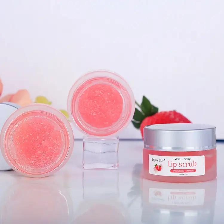 Strawberry Lip Scrub Exfoliator for Soft Lips, Fruit Flavored Dead Skin Remover, Gentle Lip Care Treatment, Portable