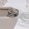 Picche Danneggiate Cuore Nero a Forma di Cuore Anelli Apribili Retro Combinazione a Tre Strati Gioielli in Argento Sterling 925 Amore Dolce TYB032