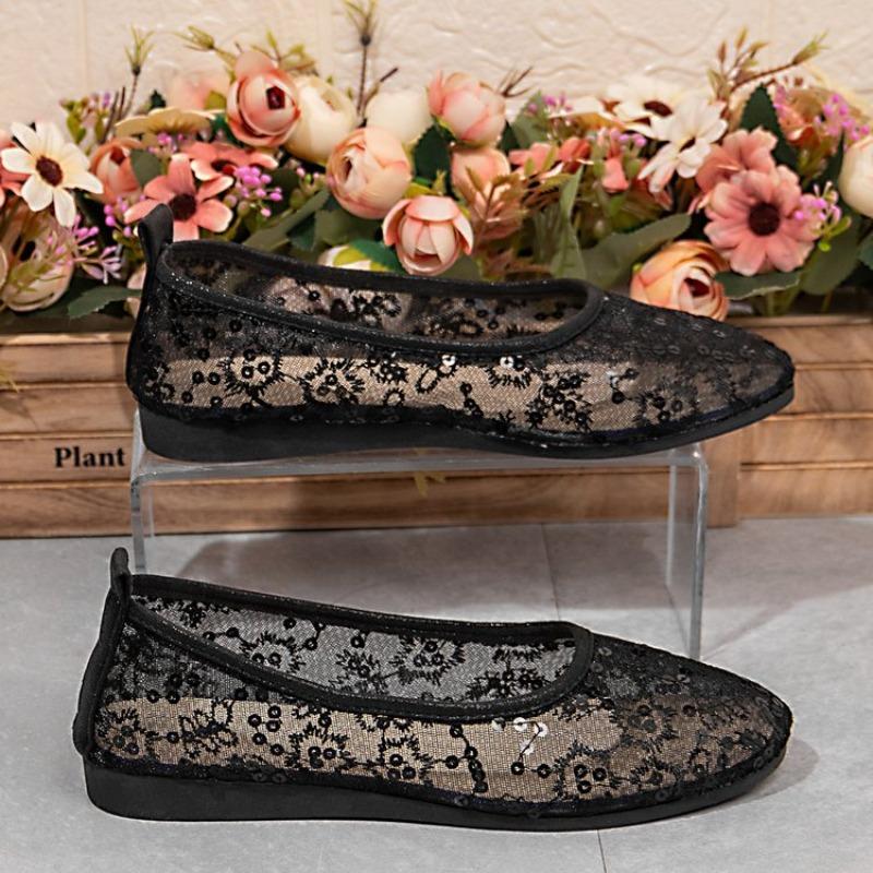 Fashion Summer Fashion New Sexy Solid Color Flat Bottom Women's Comfortable Embroidered Square Toe Casual Elegant Walking Shoes
