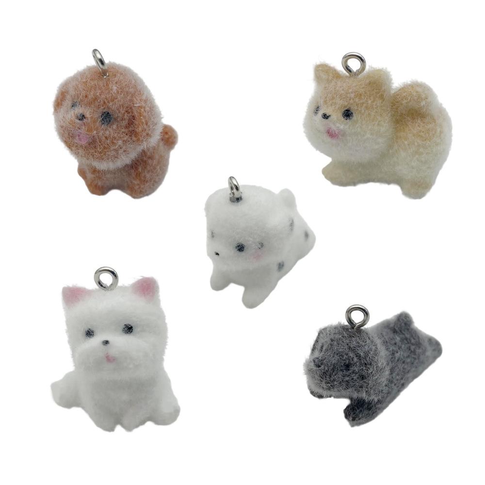 Mix 2/5Pcs Resin Flocking Animal Puppy Pendant Accessories, Diy Necklaces, Earrings, Keychains, Jewelry Making Fashion Accessori