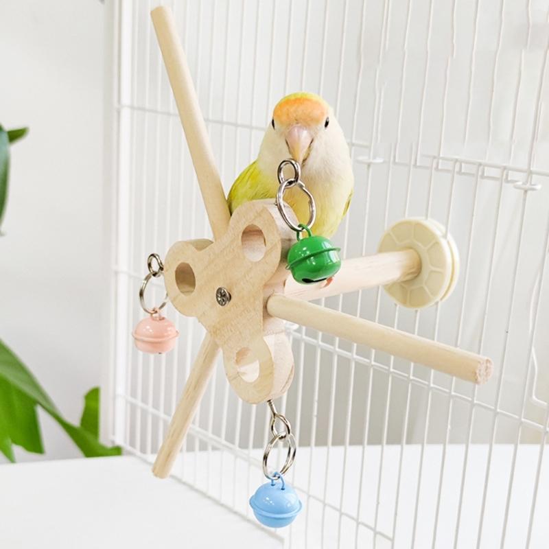 Rotating Parrots Toy Wooden Rotating Bells Windmills Colorful Interactive Decoration For Bird Intelligence