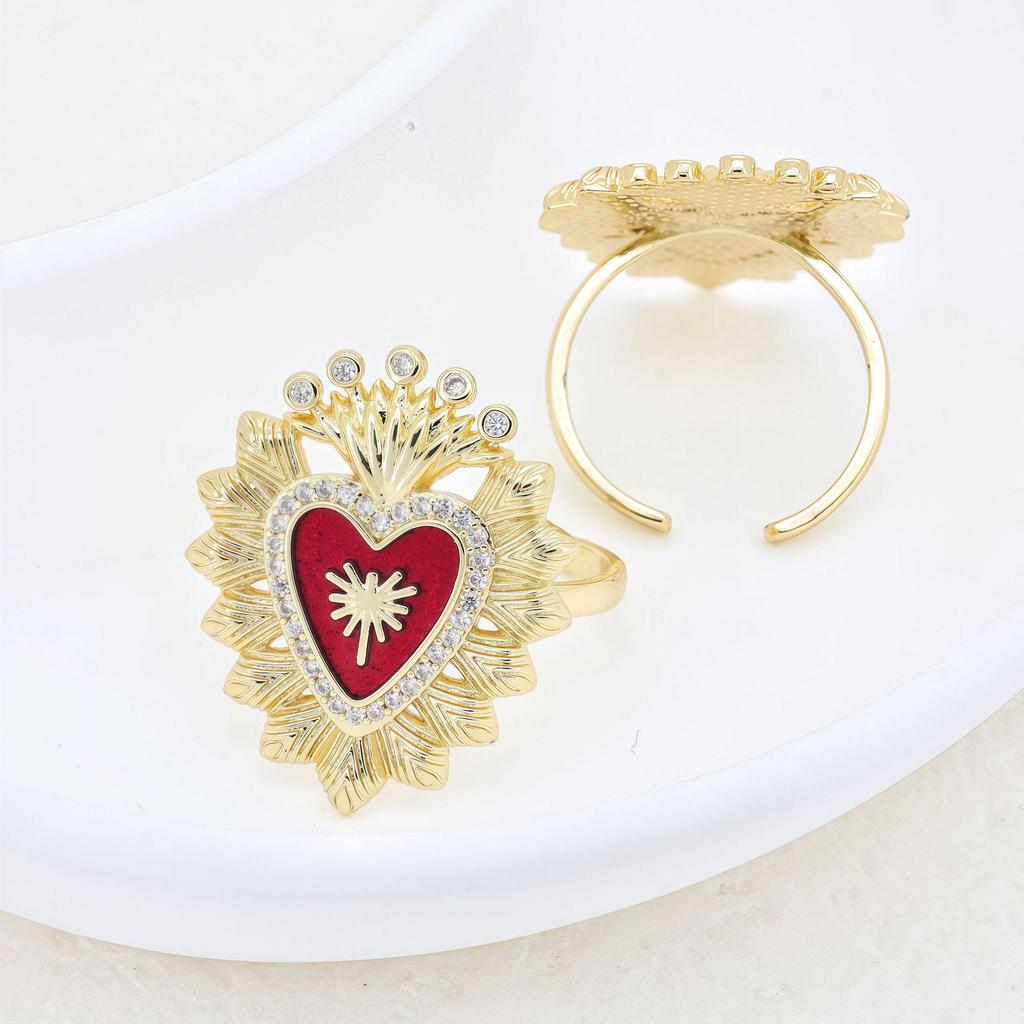 Anello a Forma di Cuore in Oro 18K Placcato con Zirconi e Finitura a Goccia d'Olio