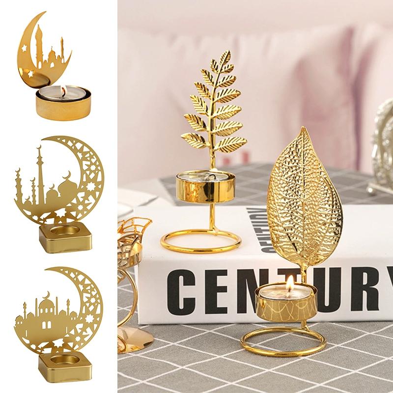 Ramadan Candlestick Home Decor Eid Mubarak Candle Holder Table Ornament Muslim Festival Party Crescent Moon Star Decor