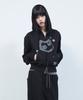 Lmr Cat Symbol Patchwork Crop Zip-Up Hoodie Black