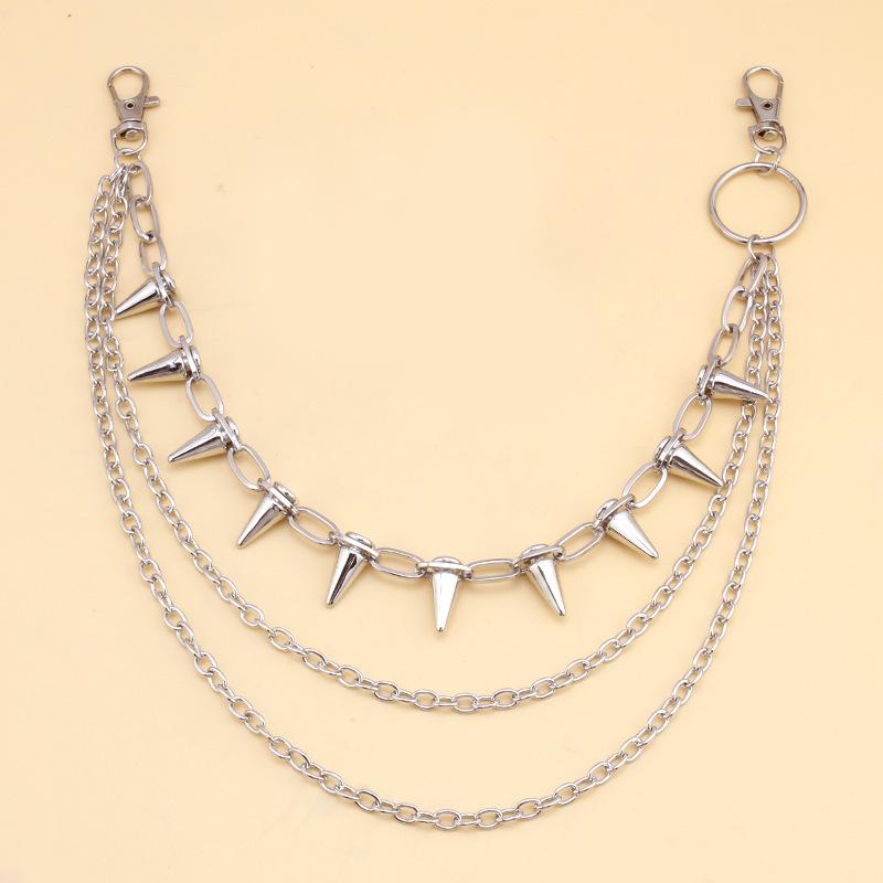 Multilayer Hip Hop Punk Metal Rivet Waist Chain Jewelry for Stage Performance