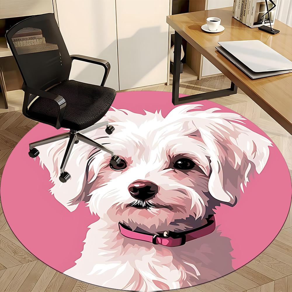 1pc Poodle Pink Office Round Rug, Carpet for Office, Gaming, Lightweight Round Floor Mat yy260205020