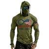 Men's Raglan Sleeve Hooded Long Sleeve Sun Top with Printed Front and Sleeve Design for Outdoor Activities
