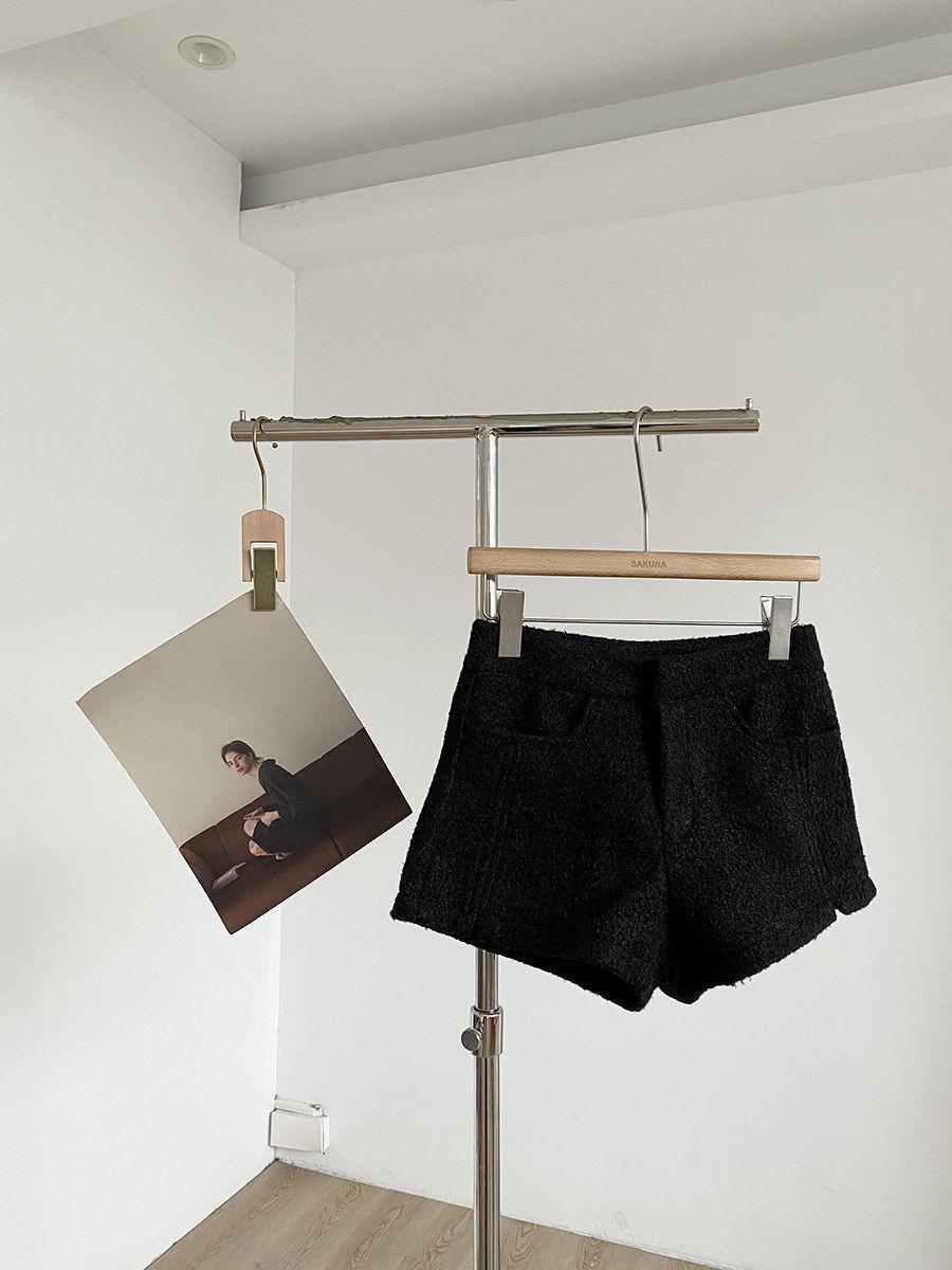 

Women s High-Waisted Wool Shorts - Autumn/Winter Slimming, Casual, Versatile Hip-Hugging Straight-Leg Style Large чёрный