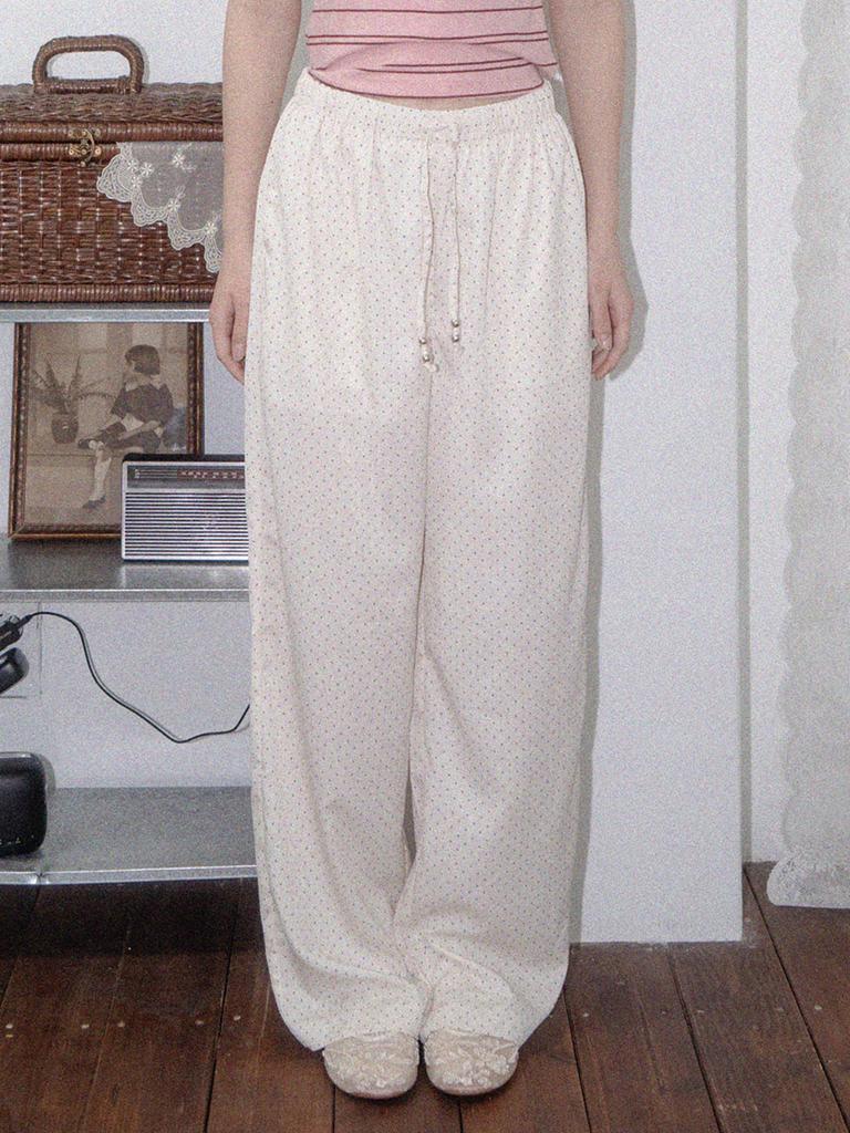 MOROA Dot Elastic Waist Pants - White