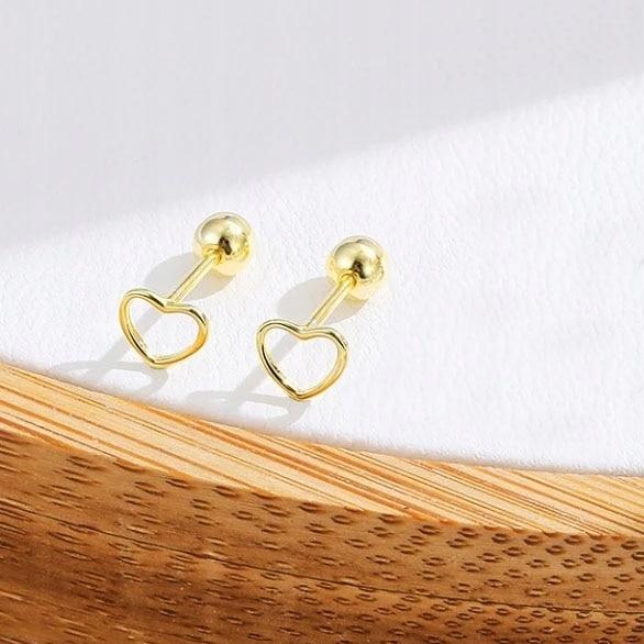Cercei Dama Inimioare Silver Plated with Gold 1.3 Cm Gold - Heart Earrings for Women, 925 Silver Jewelry, Perfect Gift