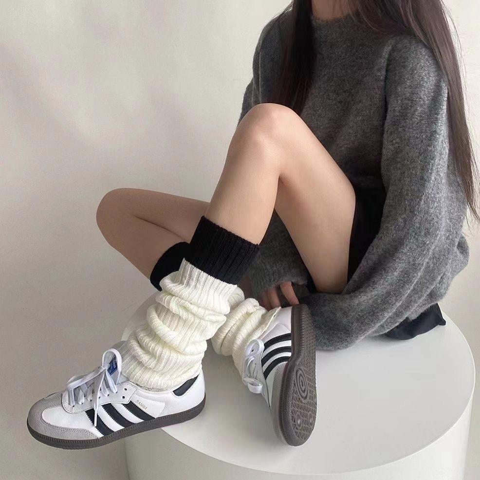 Knitted JK Socks and Socks White Calf Sock Covers, Spliced Leg Covers Stacked Socks Women Trendy Long Tube Pile Socks