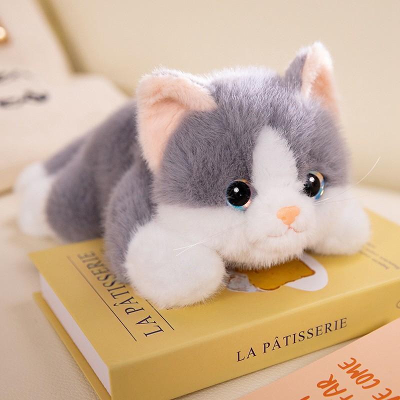 Cute Lying Cat Plush Toy Stuffed Animal, Kawaii Kitty Doll for Girls, Soft Comforting Companion for Anxiety Relief and Sleep Aid