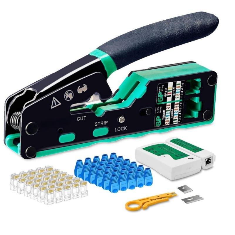 Set Mesh Cutters Network Crimping Test Perforated Crystal Head Making Pliers Tool Combination Hardware Network Repair