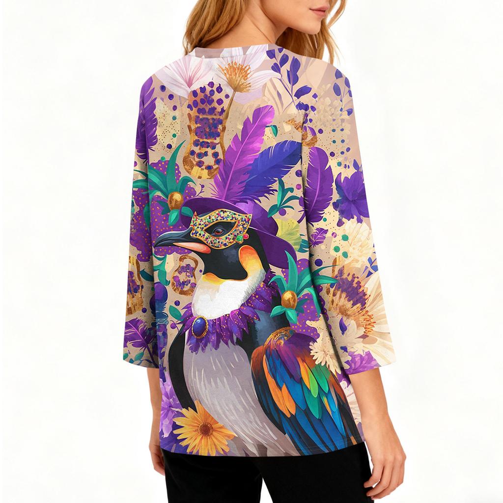 3/4 Length Sleeve Womens Tops Floral Print Vintage Fashion Casual Loose With Round Neck Plus Size Shirts