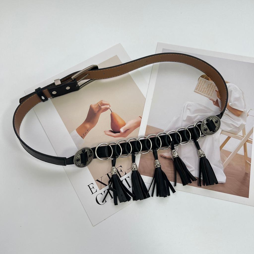 Waist Chain Retro Texture Fringed Pendant Belt with Jeans Belt