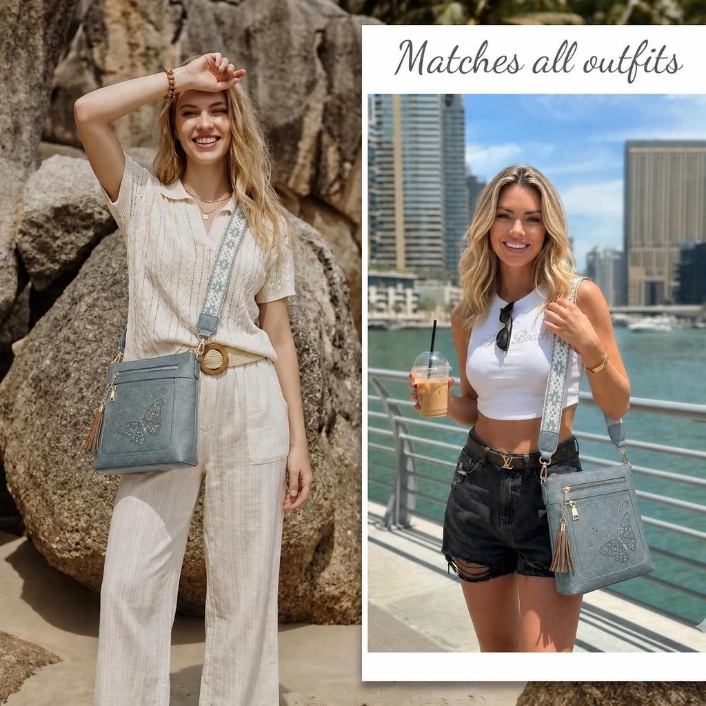 KITEVIUN Medium Crossbody Bags for Women, Butterfly Cut-out Sparkling Shoulder Handbag, Crossbody Purse with Tassel