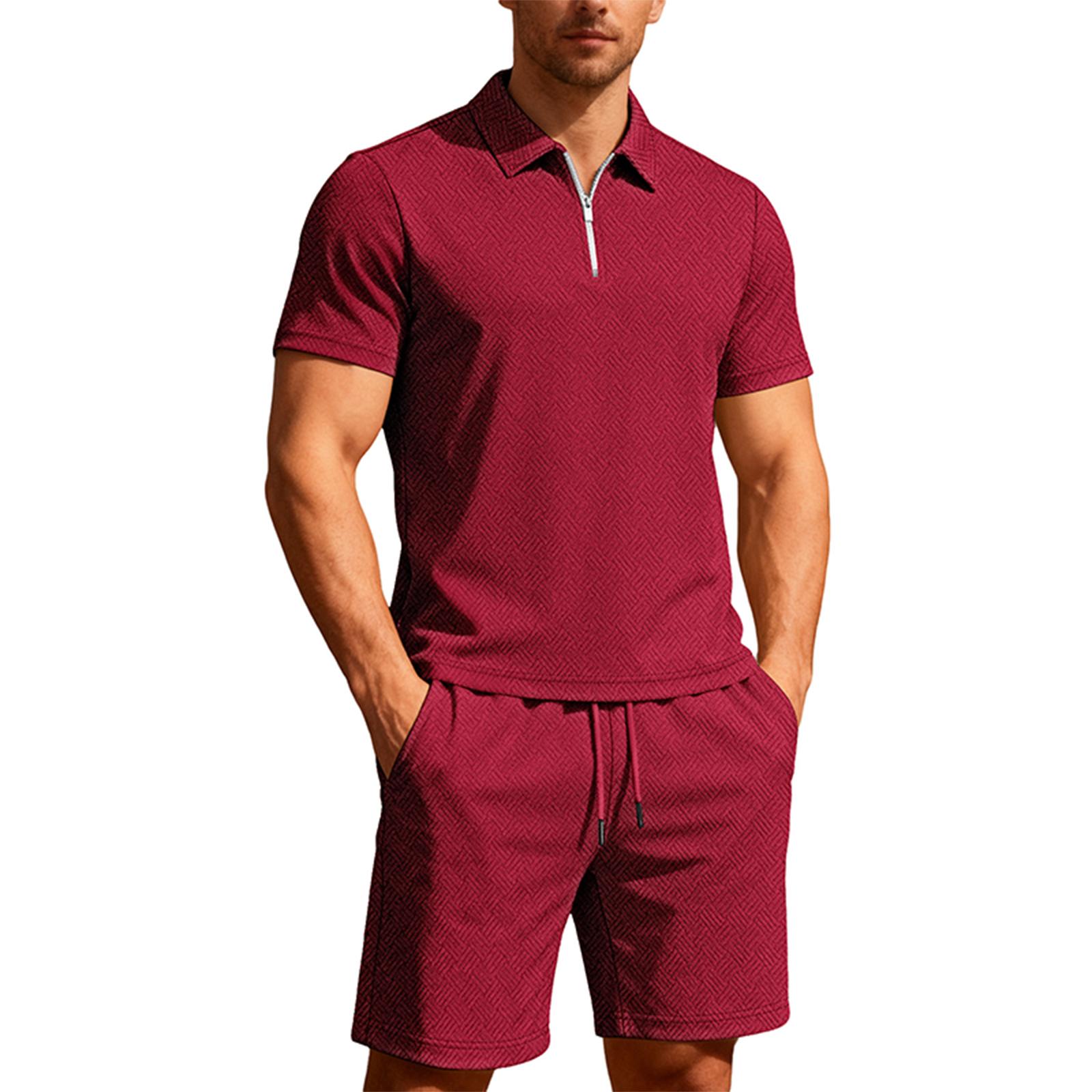 

Men S Color Casual Short Sleeved Pants Two-Piece Fashionable Set XL винний