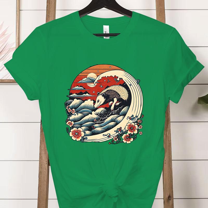 Vintage Opossum Wave Classic Tshirt Women Funny Possum Gift Retro Flower Wave Opossum Tshirt Female Cute Opossum Lover Tees
