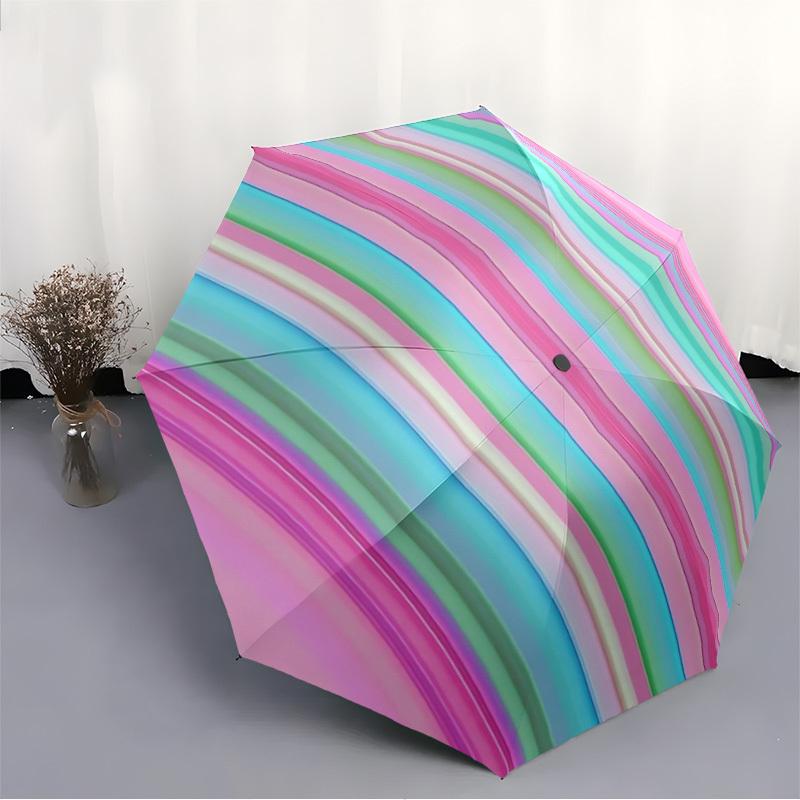 1pc Pastel Stripes Automatic Folding Umbrella Durable Iron Frame,All Seasons Home Travel Outdoor Multifunctional Umbrella yy251115086