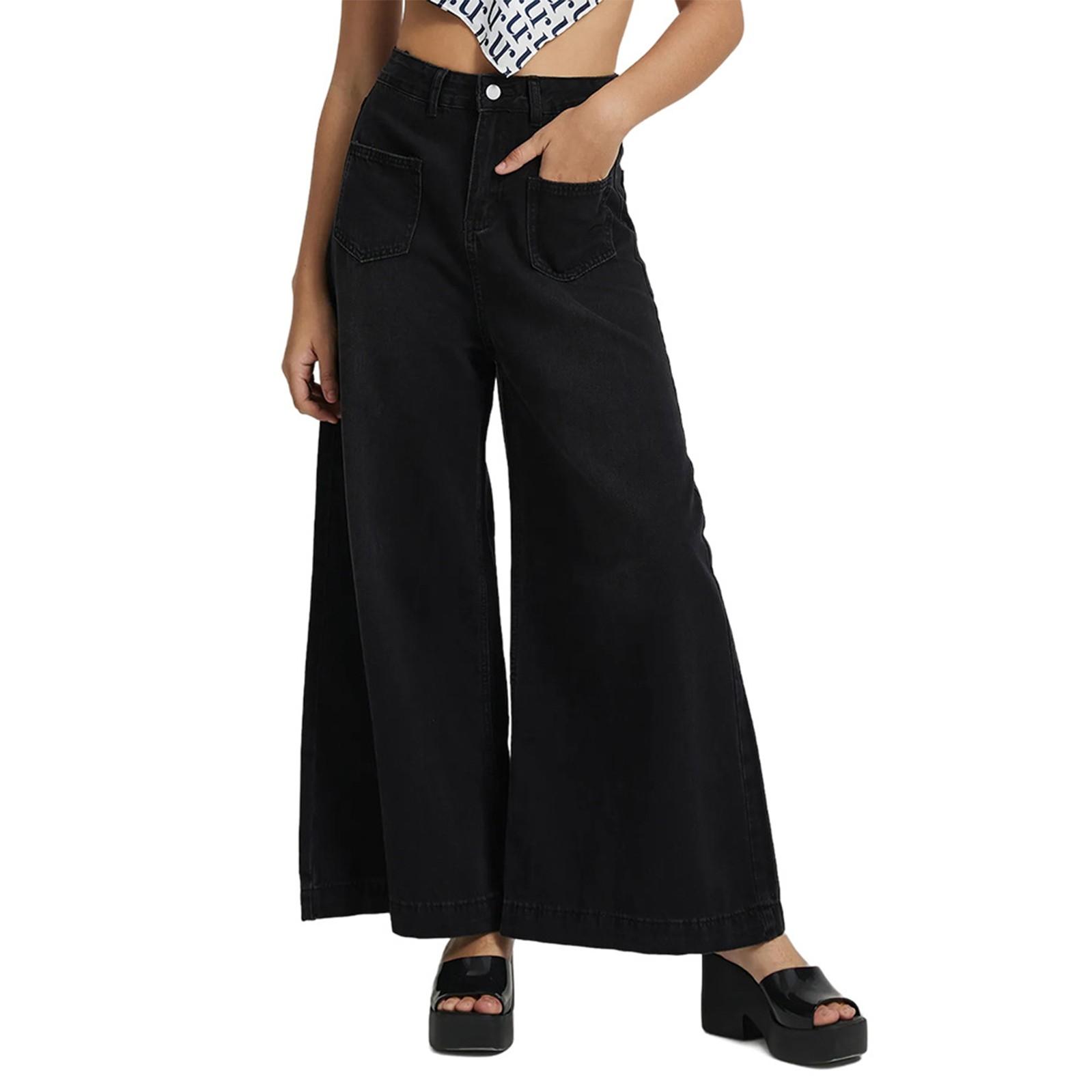 

Ковбойская женская одежда с широкими карманами, штанинами, высокой талией и свисающими джинсовыми брюками для женщин XXL чёрный