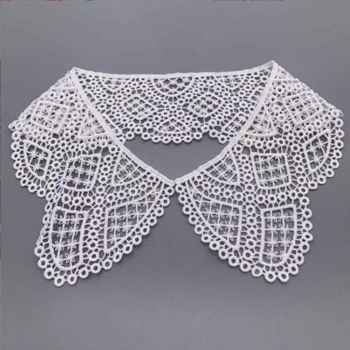 White Neckline Lace Collar Craft Sewing Fabric Venise Motif Applique Trims DIY Craft