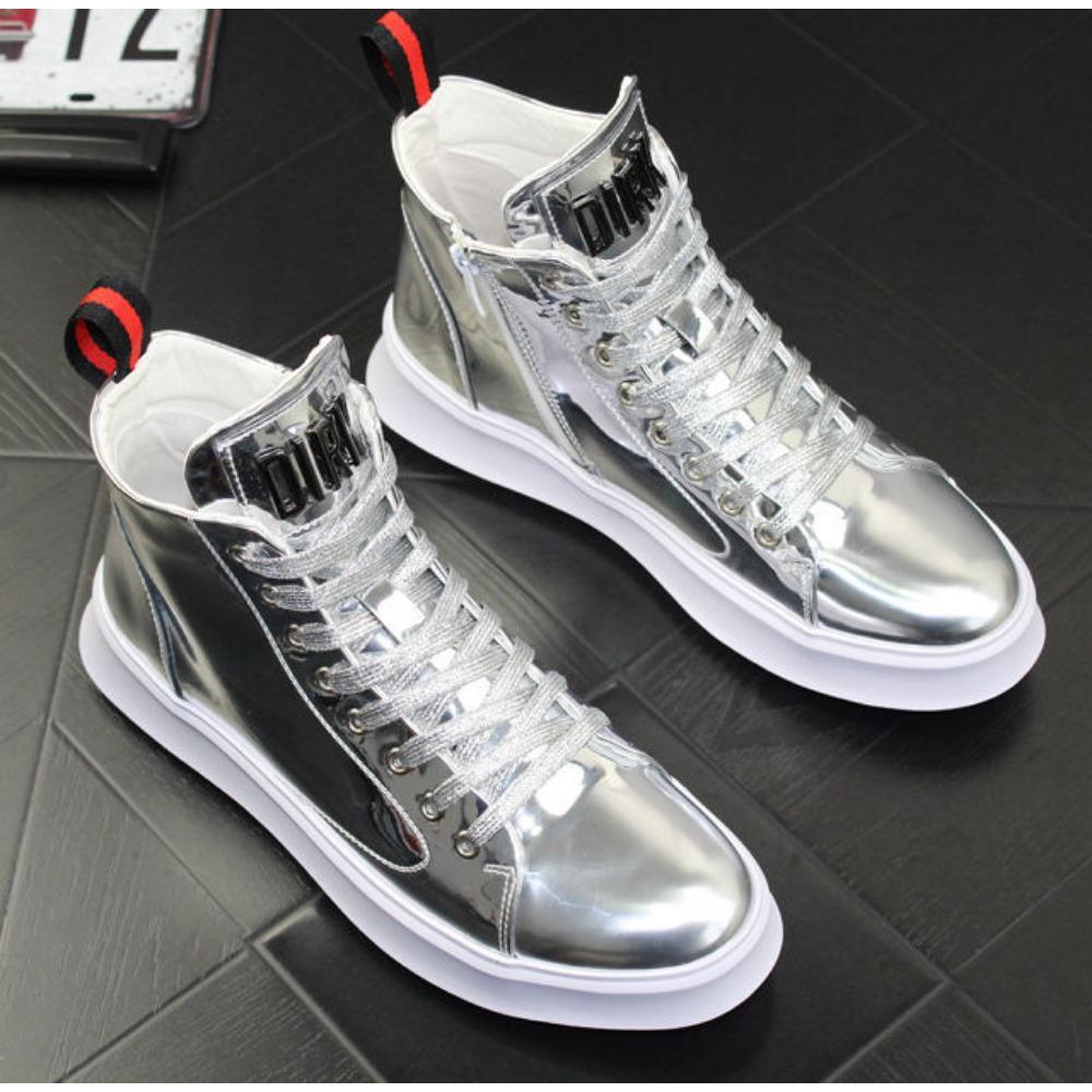 Hip Hop Street Men's Shoes Lacquer Leather Bright Board Shoes Men's High Top Casual Shoes