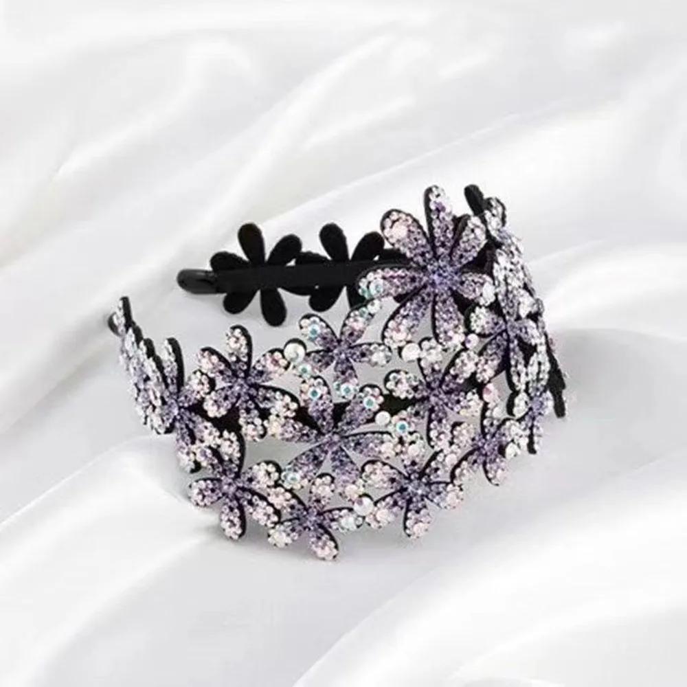 Elegant Crystal Rhinestone Hairband Flower Anti-slip Hair Claws Hair Clips for Girl Headband Hair Accessories