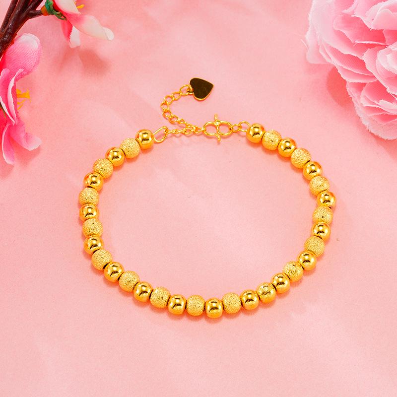 Simple Frosted Imitation 24K Gold Couple Bracelets: 3D Hard Gold with Long-Lasting Color Retention for Men and Women
