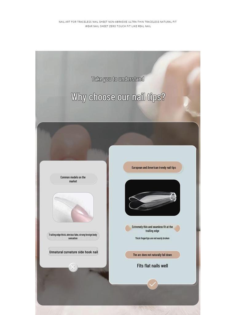 European & American Frosted Long Trapezoid Seamless Abrasive Nail Tips - Full & Single Numbers for Nail Salons