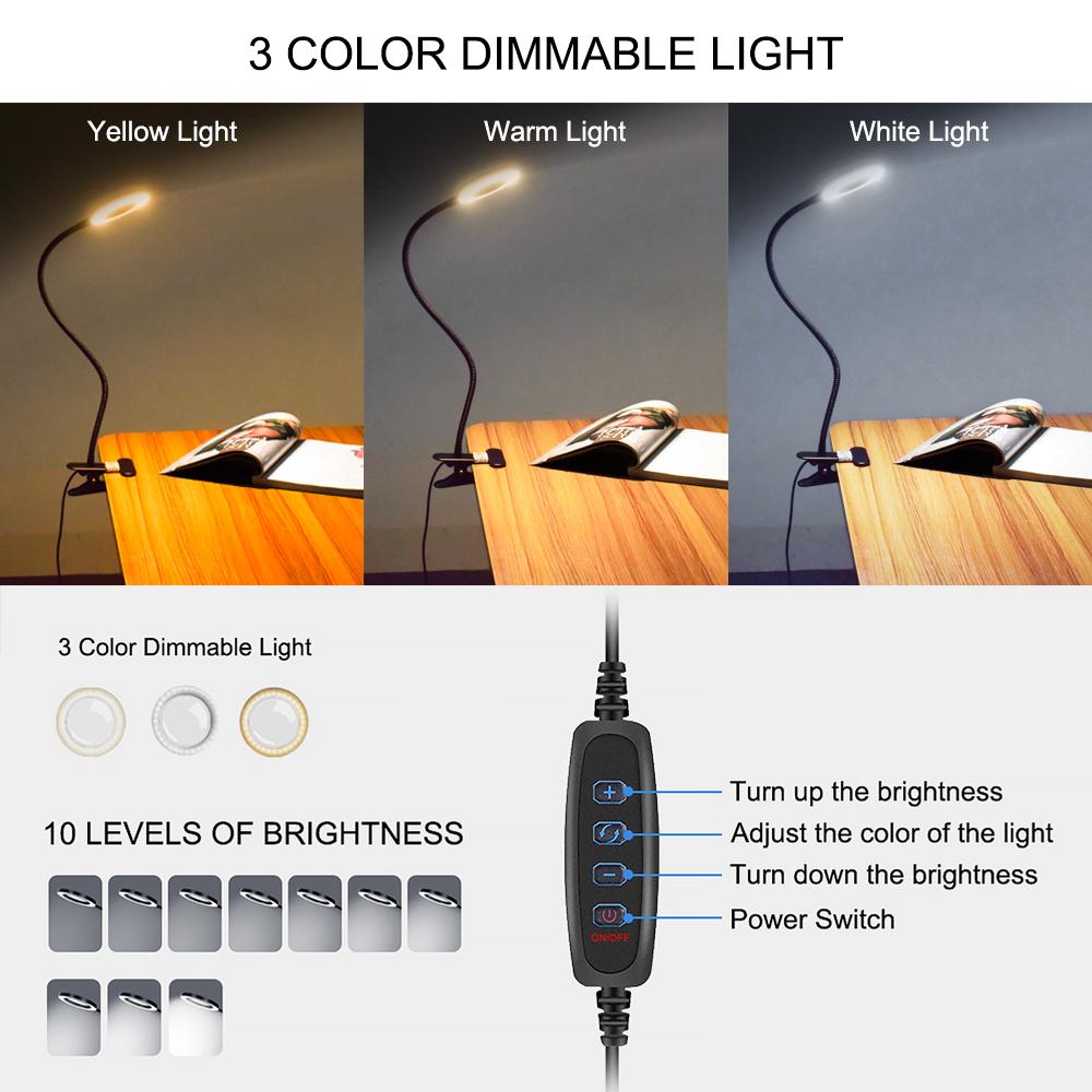 NEWACALOX 3X Magnifying Glass with Light Flexible Gooseneck Magnifying Lamp 3 Color Modes Stepless Dimmable Lighted Magnifier