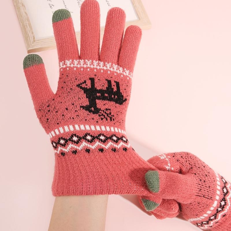 Женские зимние перчатки с толстой флисовой подкладкой, теплые трикотажные перчатки, совместимые с сенсорным экраном, противохолодные, мягкие перчатки
