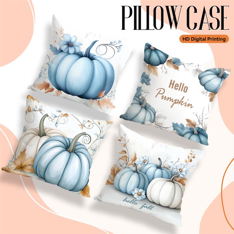 Home Decor Blue Pumpkins And Fall Hello Pattern Pillow Pattern Cushion Cover Suitable For Sofa Bedroom Car Pillow Cover