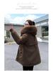 Women's Mid-Length Cotton Jacket with Large Fur Collar, Hooded, Winter 2024 Style, Warm Outerwear.