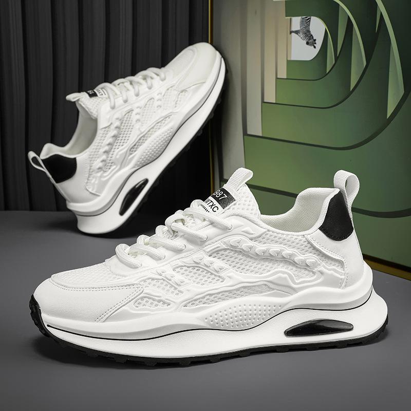 Men's Shoes 2024 New Summer Breathable Mesh Heightened Platform Casual Versatile Sports Shoes Youth White Tide Shoes