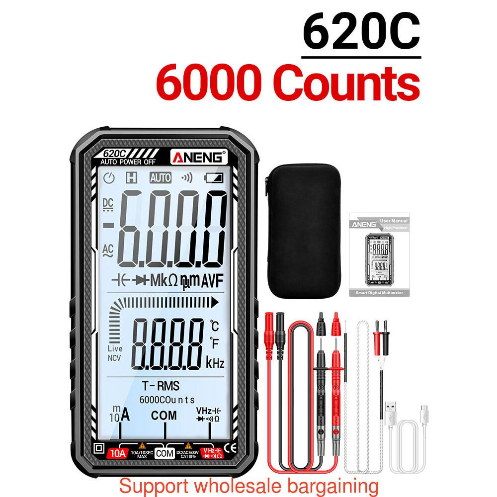Multifunctional Digital Multimeter Ammeter AC DC Tester 6000 Counts Auto Range Voltmeter DCV ACV Resistance Temperature Measurement Digital Display