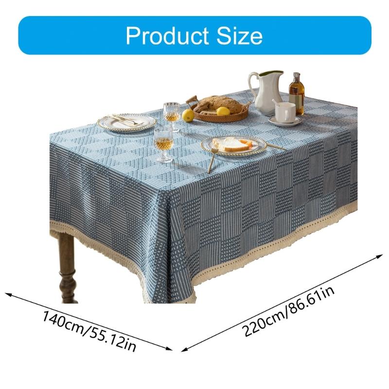 Fringed Table Cover Stains Resistant Polyester Linen Texture Tablecloth Decors For Kitchen Dining Room Decorations