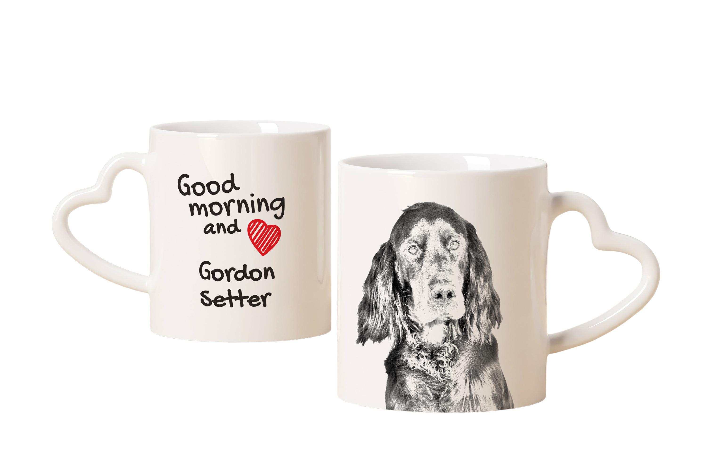 

Gordon setter - cup with a dog, adorable cup with a heart-shaped handle, universal gift from the Art-Dog brand білий
