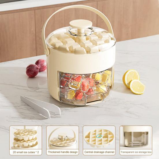 Ice Bucket 2-in-1 Large Capacity Ice Storage Bin Press-Release Ice Cube Tray with Airtight Lid And Ice Scoop Food-Grade Safe Ice Tray for Home RV