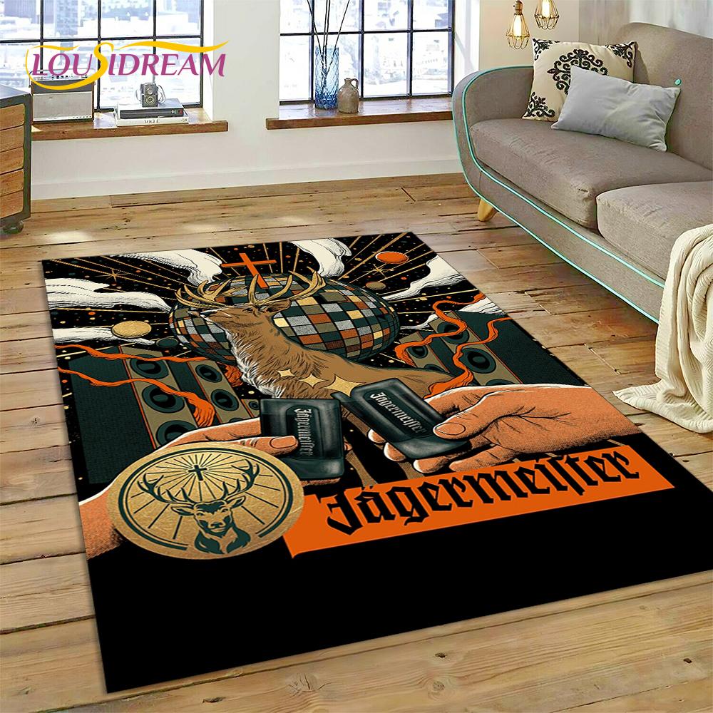 Tappeto Tappeto Logo Jaegermeister Tedesco più Recente 3D con Alce per Decorazione Soggiorno Camera da Letto, Tappetino Antiscivolo Decorazione per Divano Zerbino