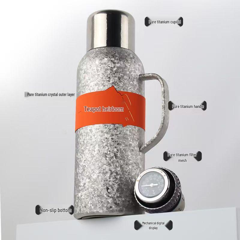 Pure Titanium Large-Capacity Insulated Kettle with Temperature Display - Portable Moka Pot for Home or Outdoor Travel