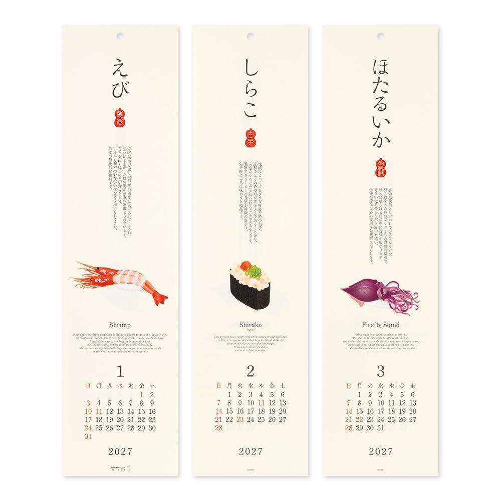 Midori 2027 Wall Calendar Echizen Washi Paper Sushi Design 31430006 Made In Japan