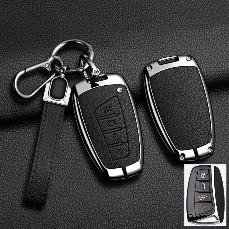 Zinklegierung Leder Auto Schlüsselhülle Hyundai Grand Santa Fe 3Dm Ix45 Ix35 Genesis Dh Grandeur Azera Hg Equus Schlüsselhülle